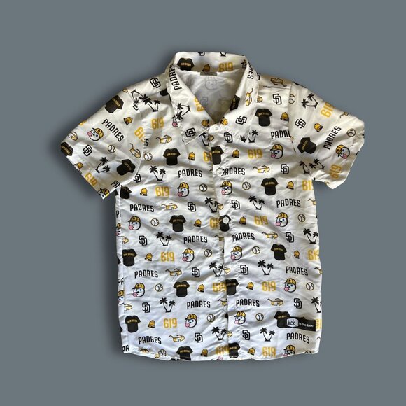 San Diego Padres Button Front Shirt Youth L By BDA Sports Polyester White & Gold - Picture 2 of 5